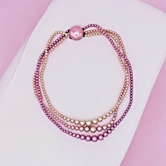Pink Ombre Pearl Necklace Vtg Simulated Graduated Feminine Elegant Estate Jewel - Picture 7 of 10